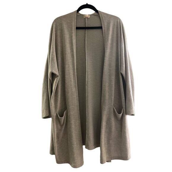Anthropologie Donni Grey White Long Sleeve Kimono Sz OSFM - Picture 1 of 6